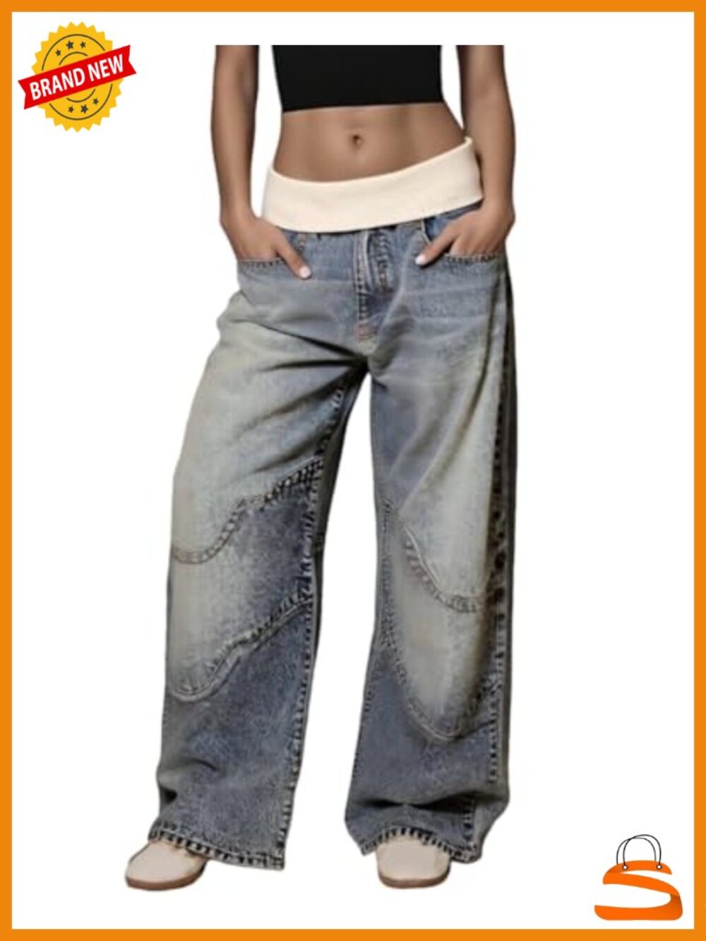 Baggy Cargo Jeans High Waist Patchwork Vintage Wide Leg Distressed Denim Pants